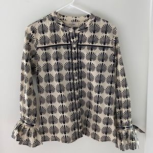 Anthropologie Porridge Peacock Long-Sleeve Botton Down with Ruffle sleeves in S.